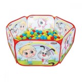 Piscina cu Bile Copii Pilsan, Pliabila, 200 Bile Colorate 6cm, Design Animalute Savana, Joaca Exterior/Interior