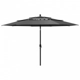 Umbrelă de soare 3 niveluri, st&acirc;lp de aluminiu, antracit, 3,5 m, vidaXL
