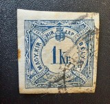 Ungaria-1871-Marcă Poștală clasică de Ziar / Gazetă (H&iacute;rlapb&eacute;lyeg) 1 Krajcz&aacute;r Albastru Nedintelat (Michel 1 / AFA 1) Uzat -TG1