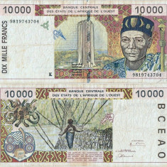 1998 , 10,000 francs ( P-714 Kf ) - Senegal ( Statele Africane de Vest )