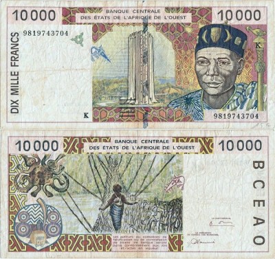 1998 , 10,000 francs ( P-714 Kf ) - Senegal ( Statele Africane de Vest ) foto