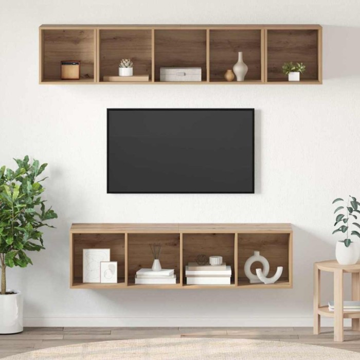 vidaXL Set comodă TV Pe perete 4 pcs stejar artizanal Lemn compozit 3393422