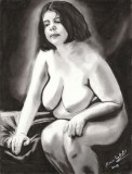 Pretty Face - Portret erotic feminin pop art, grafica in carbune cu lac protector, arta erotica 27 x 35 cm, certificat de autenticitate