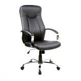 Scaun directorial SL Q052, Cadru cromat, Piele ecologica, Inaltime ajustabila, Mecanism balansare, 100 Kg, Negru