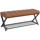 HOMCOM Bancă pentru pantofi, bancă de intrare cu șezut din piele sintetică, 112 x 37 x 47 cm, maro | Aosom Romania