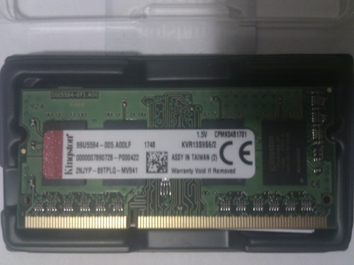 2 GB PC3 - 10600 CL9 204 - Pin SODIMM Kingston KVR13S9S6/2