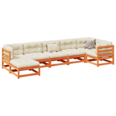 vidaXL Set canapele grădină cu perne, 7 piese, maro, lemn masiv de pin 3299546