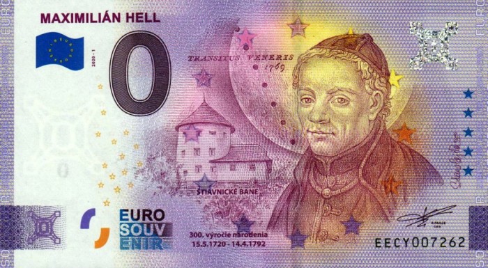 !!! 0 EURO SOUVENIR - SLOVACIA , ASTRONOMUL MAXIMILIAN HELL - 2020.1 - UNC // NU TRIMIT PRIN CURIER