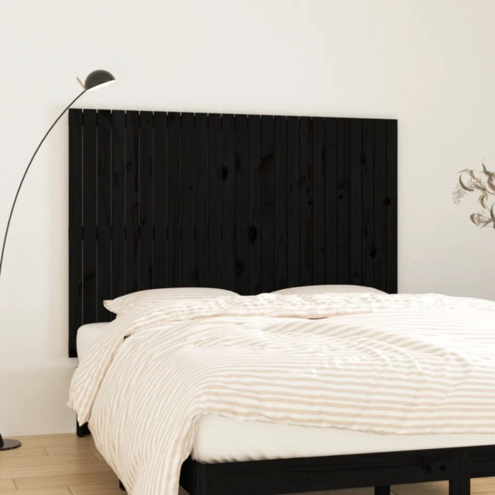 vidaXL Tăblie de pat pentru perete negru 159,5x3x110 cm lemn masiv pin 824952