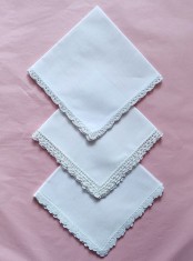Lot de 3 batiste Vintage din bumbac cu margine crosetata manual