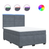 Cumpara ieftin Pat box spring cu saltea, gri inchis, 140x200 cm, catifea