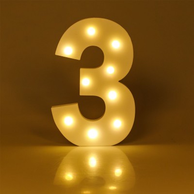 Decoratiune Lemn, Numar 3, LED Alb Cald, 19x2x30cm foto