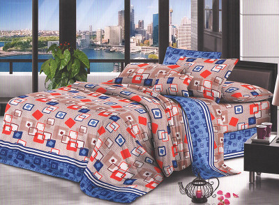 Lenjerie de pat pentru o persoana cu husa elastic pat si 2 fete perna patrata, Paccia, bumbac mercerizat, multicolor foto