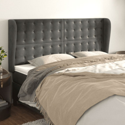 vidaXL Tăblie de pat cu aripioare gri &amp;icirc;nchis 183x23x118/128 cm catifea foto