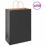 vidaXL Pungi de h&acirc;rtie 250 buc cu m&acirc;nere negre 32x17x44 cm