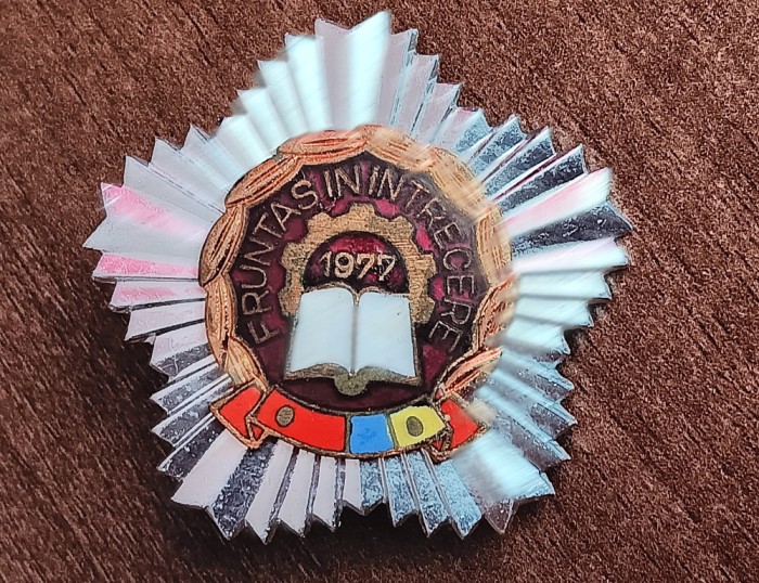 QW9 L 51 - Insigna - tematica comunism - Fruntas in intrecere - 1977