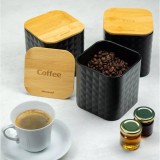 Set 3 recipiente pentru bucatarie, inox-bambus, negru cu irizatii, Klausberg