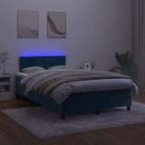 vidaXL Pat box spring cu saltea/LED albastru &icirc;nchis 120x190cm catifea 3270157