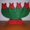 Suport lumanare rosu verde 4 brate lemn lalele Suedia 1995