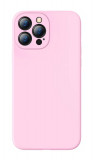 Husa iPhone 13 Pro Max din silicon, silk touch, interior din catifea cu decupaje pentru camere, Roz