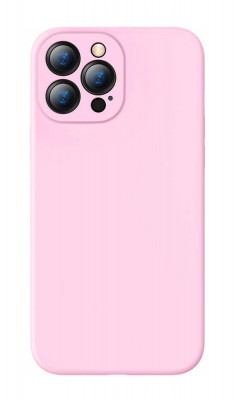 Husa iPhone 13 Pro din silicon, silk touch, interior din catifea cu decupaje pentru camere, Roz foto