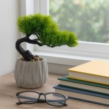 Ghiveci Decorativ cu Planta Artificiala Bonsai, Gri, 17x15x19cm, CMCLASS
