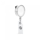Suport pentru ecuson cu clip metalic extensibil, pana la 900 mm, clip transparent, alb