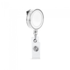 Suport pentru ecuson cu clip metalic extensibil, pana la 900 mm, clip transparent, alb