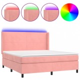 Cumpara ieftin Pat cu arcuri, saltea &amp; LED, roz, 180x200 cm, catifea