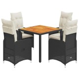 Cumpara ieftin Set bistro de gradina cu perne, 5 piese, negru, poliratan
