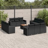 vidaXL Set mobilier de grădină cu perne, 13 piese, negru, poliratan