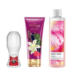 Set 3 buc Avon Joy for Her: Crema de maini Wild Berries 75 ml, Deodorant antiperspirant cu bila On Duty Max Protection pentru Ea 50 ml, Crema de dus S foto