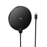 Incarcator Wireless HOCO CW62 Peak 15W cu Afisaj LED si Cablu USB-C, Negru