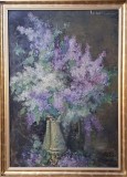 Cumpara ieftin Aurelia ANANESCU ORGHIDAN-Căni cu flori de liliac, pictură mare &icirc;n ulei, Realism