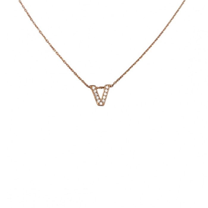Colier argint 925 litera v, placat cu aur roz, 40 cm