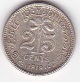 Ceylon Sri Lanka 25 cents 1919 George V