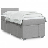 VidaXL Pat box spring cu saltea, gri deschis, 90x190 cm, textil