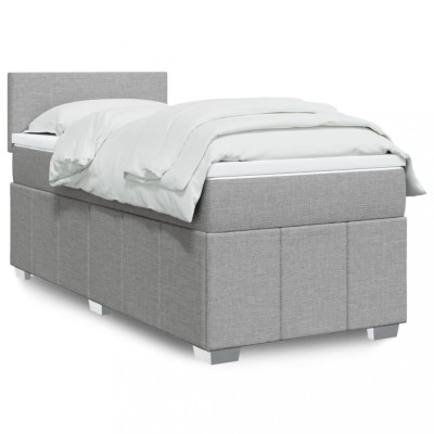 vidaXL Pat box spring cu saltea, gri deschis, 90x190 cm, textil 3286916 foto