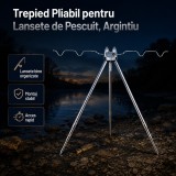 Trepied Pliabil pentru Lansete de Pescuit, Argintiu