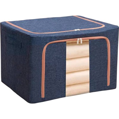 Cutie de depozitare pliabil&amp;Auml; premium, 100l, textil rezistent, cadru metalic, fermoar de siguran&amp;Egrave;&amp;Auml;, fereastr&amp;Auml; transparent&amp;Auml;, 60x42x40 cm, albastru foto