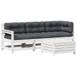 Set mobilier de gradina cu perne, 4 piese alb lemn masiv de pin