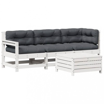 Set mobilier de gradina cu perne, 4 piese alb lemn masiv de pin foto