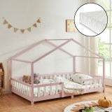 Kinderbett Treviolo 140x200 cm mit Kaltschaummatratze und Gitter Rosa [en.casa] HausGarden Leisure