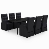 Cumpara ieftin Set de masa pentru gradina, 7 piese, cu perne, negru