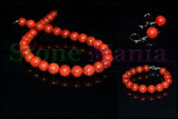 Set coral rosu spongios sfere 12mm, Stonemania Bijou