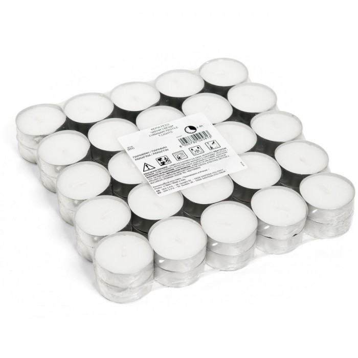 Lum&acirc;nări Pastilă, Set 50 Bucăți, Alb, Diametru 3.5 cm, Timp Ardere 4 Ore