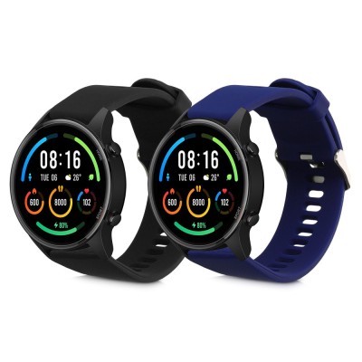 Set 2 curele pentru Xiaomi Mi Watch/Mi Watch Color Sport, Kwmobile, Negru/Albastru, Silicon, 58466.01 foto