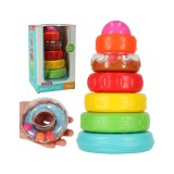 Jucarie educationala Turn piramida din plastic, puzzle senzorial, Montessori, multicolor