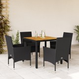 VidaXL Set mobilier grădină perne 5 piese negru poliratan/lemn acacia 3278670
