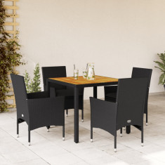 vidaXL Set mobilier grădină perne 5 piese negru poliratan/lemn acacia